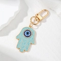Vintage Hamsa Hand and Evil Eye keychain with blue enamel and sparkling rhinestones - Lake Blue Hamsa Hand