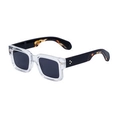 Retro square sunglasses with transparent frame and tortoise shell temple interior - Transparent Frame Black Tortoise Gold Grey