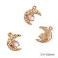 Golden moon-shaped alloy pendants with AB resin pearls and sparkling zircon stones - AB Color Moon Gold Cream Stone