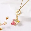 Gold airplane necklace with red enamel and Have a nice trip engraved square pendant - Red Suitcase (Style A)