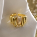 18K gold plated adjustable open ring with water drop motif and cubic zirconia pavé - Water Drop Pave Zircon / Gold