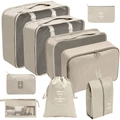 8-piece travel storage bag set in beige khaki color for luggage clothes and shoes - Cosmetic & Digital 9-Piece Set / Beige