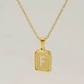 Gold stainless steel necklace with frosted rectangular pendant featuring letter F - Letter F