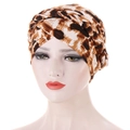 Leopard print headscarf turban with twisted braid detail and elastic stretch fabric - Light Coffee Leopard
