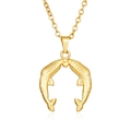 Detailed close-up of double dolphin pendant necklace in polished 18K gold finish - Double Dolphin Pendant Gold (MS-541)