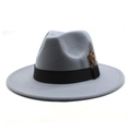 Classic grey wool fedora hat with black grosgrain ribbon and feather detail on brim - Light Gray