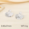 Silver vintage fan-shaped stainless steel earrings measuring 40x37mm and 11g weight - Style C Pleated Fan Style (KE115694-GC)