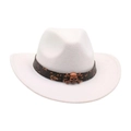 White felt western cowboy hat for kids with skull leather band and metal ornament - Kids [52-54cm] / White (Skull)