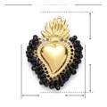 Detailed parameter diagram of 44mm gold heart pendant with black beads and resin inlay - Black Beaded Flame Heart