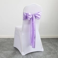 White elastic wedding chair cover with a vibrant purple satin sash tied in a bow - Violet / Overlock Edging 17cm*275cm/35g