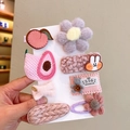 Set of 8 cute cartoon hair clips featuring bunny and peach designs for girls - 458 Orange Peach 8pcs Set
