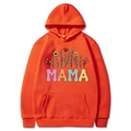 Bright orange Mama Est 2025 hoodie with colorful floral print and kangaroo pocket - Orange