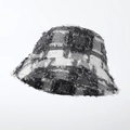 Frayed edge plaid bucket hat for women in black and white patchwork design - Gray White Plaid