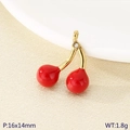 Red cherry pendant charm in gold finish with sparkling zircon and enamel detail - Red Cherry with Rhinestone (KLJ10237-ZGC)