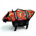 Red floral dog life jacket with rescue handle and reflective strips on white background - XS / Red Dangle Flower