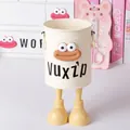 Cream iron pen holder with creative yellow legs and DIY stickers for desk organization - Creamy White with Stickers and Feet / Cream White