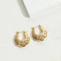 Vintage 14K gold plated titanium hoop earrings with embossed relief texture design - Flower Pattern Hollow Earrings Gold / Gold