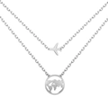 Double-layer S925 sterling silver necklace featuring airplane and earth pendants - 925 Silver / Silver Map Airplane Style (DY190772)