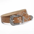 Cintura punk in pelle marrone con borchie a stella argentate e fibbia in metallo retro - Cammello