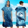 Dark blue hooded surfing poncho with whale print and quick-dry microfiber fabric - Pull-over Style - Moon Whale
