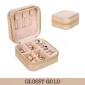 Portable shiny gold PU leather travel jewelry organizer box with zipper closure - 10*10*5cm / Glossy Gold