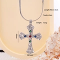 Collana a croce in catena a serpente d'argento con zirconi colorati e motivi retrò - Croce di Pietra Multicolore Vintage (2690) / Argento