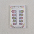Set unghie finte rosa con strisce French bianco e nero, strass e perle preziose - Stile Francese Motivo Zebra con Fiore Verde 3D (WY-084) / Set da 24 Pezzi