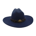 Cappello fedora in denim blu scuro con stemma a stella e cinturino in pelle marrone - Taglia unica / Blu navy