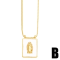 Gold box chain necklace with a rectangular white enamel Virgin Mary pendant - Letter B
