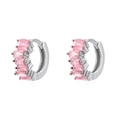 Close-up of silver earrings with pink rectangular zircon stones and hinged closure - Pink (Platinum Plated)