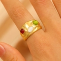 Vintage gold wide ring featuring turquoise and tricolor gemstones in irregular band - 53 18k Genuine Gold M-184