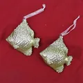 Champagne gold fish Christmas ornament with sequins and beads, 10cm tree hanging decor - 10cm / Set 03 (2Pcs Fish Pendants)
