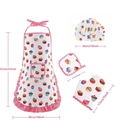 Kids baking set with white cupcake apron, chef hat, oven mitt and size measurements - 4-Piece Cupcake Set Bagged