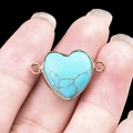 Natural turquoise heart charm connector with gold trim and double loops for jewelry making - Artificial Turquoise Double Hole (Gold)