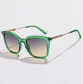 Detail of green transparent sunglasses with gold metal temples and gradient purple lenses - Green