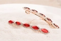 Dettaglio di fermaglio vintage con cristalli rossi e ambra taglio marquise su base oro - Rosso