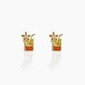 Fashionable juice drink stud earrings with orange square gems and golden flower details - Fruit Juice