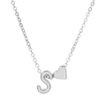 Silver-finish necklace featuring a heart charm and an S-letter pendant on an O-chain - Letter S (10061)
