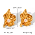 Detailed view of flower-shaped golden earrings with pearls including size measurements - Irregular Geometric (HC-E10187)