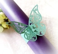 Green laser-cut butterfly paper napkin ring holder with floral pattern for weddings - Teal Blue