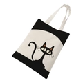 Canvas tote bag with cute black cat print and contrast black and white design - Two Tone-Big Eye Black Cat