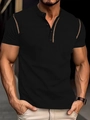 Retro Herren Polo-Shirt in Schwarz und Braun mit strukturierter Waffel-Optik und Kontrast - S / Schwarz