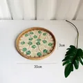 30cm round handmade rattan tray featuring an inner green four-leaf clover shell pattern - Four-Leaf Clover / Small 30*3cm
