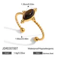 Detailansicht des gedrehten 18K vergoldeten Stahlrings mit ovalem Tigerauge-Stein - Gedrehtes Seil Oval Tigerauge (JDR0307007)