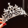 Elegant silver tiara with sparkling crystal leaves for little girls and weddings - 11# Forest Style Rhinestone Crown
