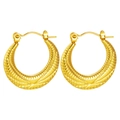 Elegant gold-tone hoop earrings with a textured cocoon rib pattern and hinge closure - Pupa Ribbed Texture