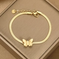 Golden stainless steel flat snake chain bracelet with elegant butterfly charm pendant - Gold Butterfly (BR-25)