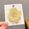 Cute cream yellow cherry blossom hair clip with pearl center on a display card - 5# Yellow Camellia Single