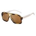 Retro square oversized amber sunglasses with transparent gold-core temples - Yellow Tortoiseshell Frame Tea Lens