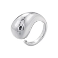 Polished silver-colored water drop open ring with reflective metallic liquid design - VJ544 Platinum